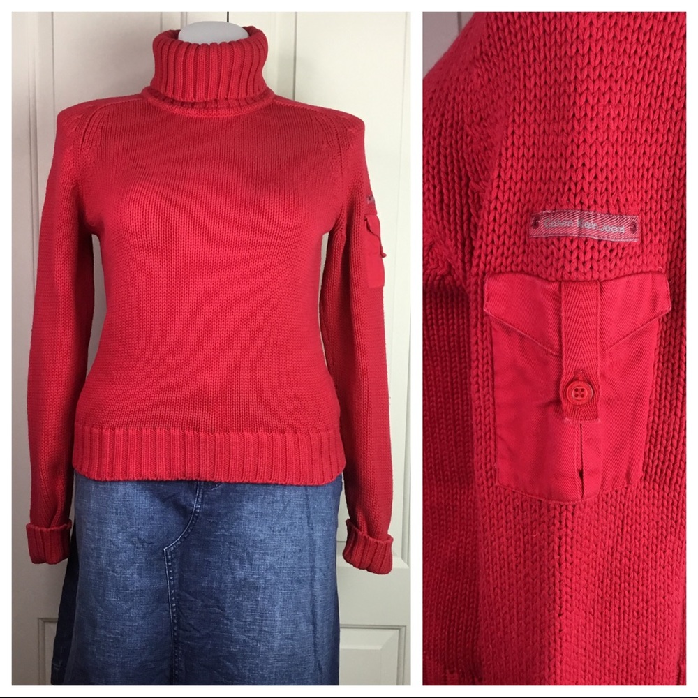 Calvin Klein Jeans Red Turtleneck Sweater Sz L